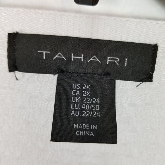 Tahari Women Plus Linen Blend Crochet Open Front Cardigan Sz 2X White Light - Picture 3 of 4